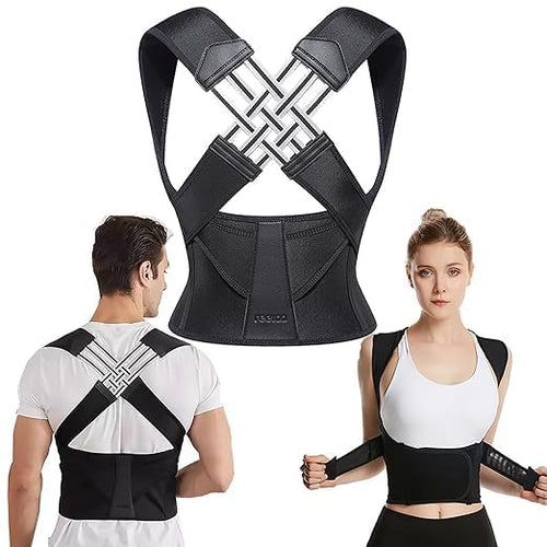 Adjustable Back Support Brace for Better Posture worn by models showcasing design and functionality.